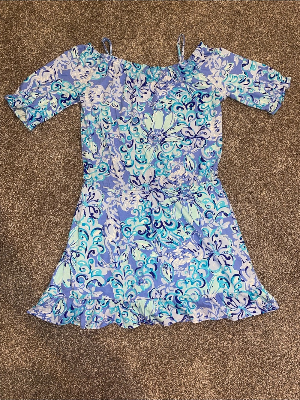 Girls XL 12-14 Lily Pulitzer Off-Shoulder Floral Dress in Blue (shorts under)